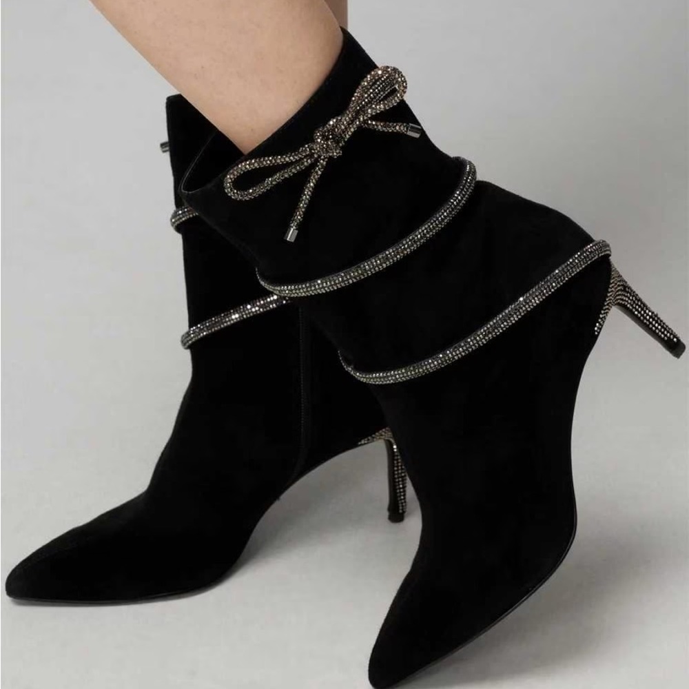 WHBM Crystal Heel Booties Size 8 (Black)